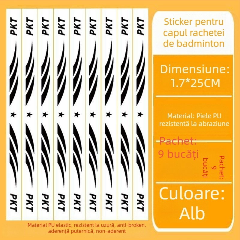 Film protector pentru cadrul rachetei de tenis cu etichetă pe cap – Anti-zgâriere, Anti-coliziune, protejează cadrul de decojirea vopselei