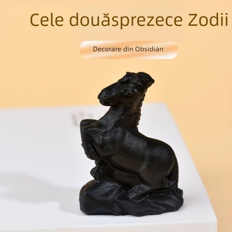 Ornamente zodiac din obsidian - Figurine zodiac sculptate manual pentru decor acasă și la birou, Anul zodiacal