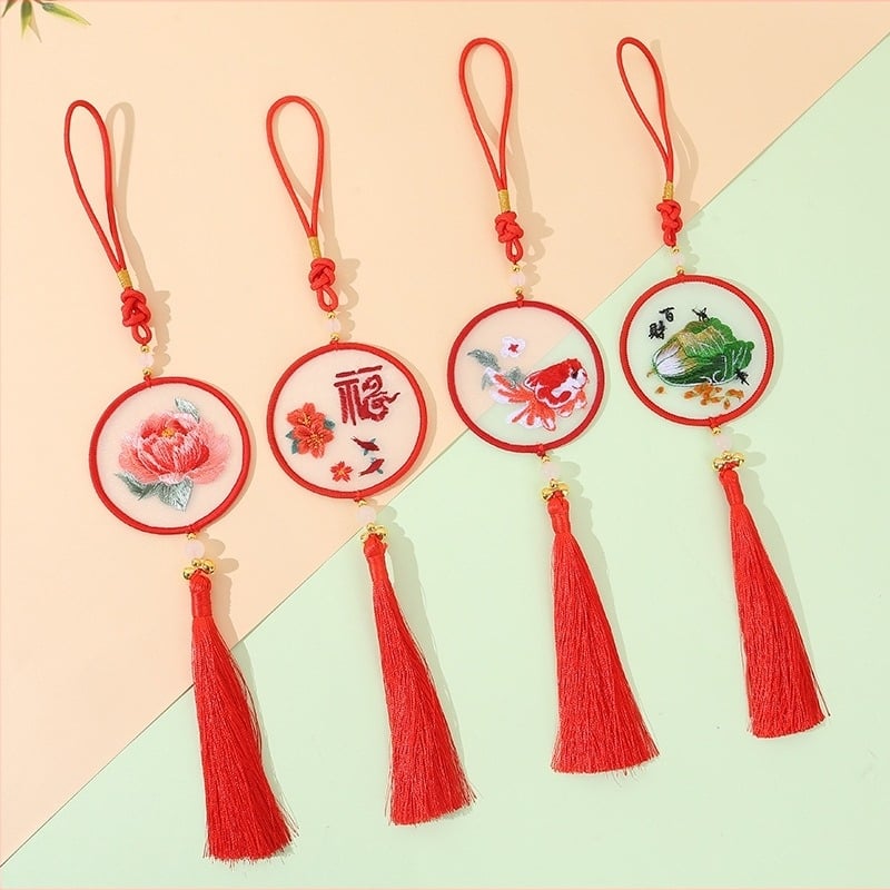 Pandantiv auto cu broderie Su – Stil Chinezesc nou, țesătură din tifon, broderie în cruce finalizată