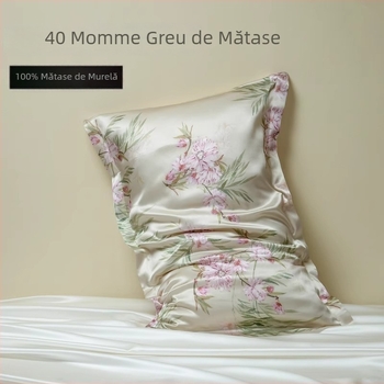 Set de două fețe de pernă din mătase Mulberry, 40 Momme, 100% mătase, imprimare reactive, stil lux lejer