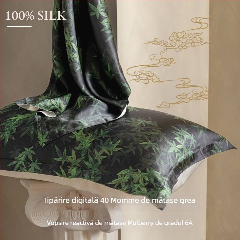 Set de două fețe de pernă din mătase Mulberry, 40 Momme, 100% mătase, imprimare reactive, stil lux lejer