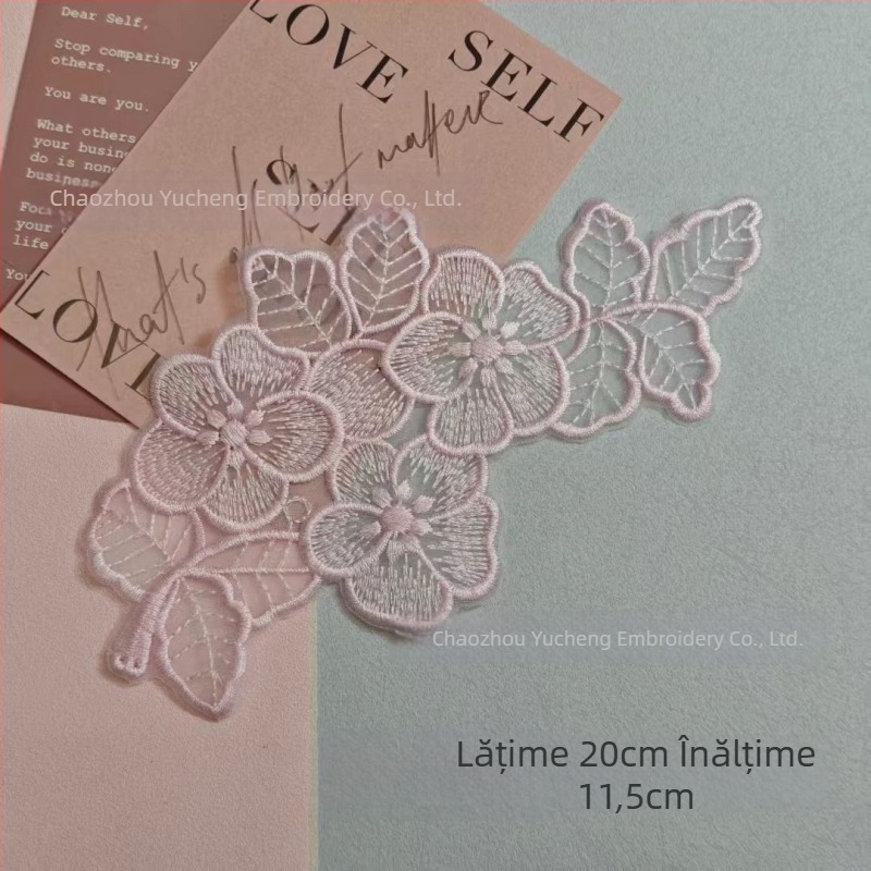 Aplicație brodată din dantelă pe organza pentru îmbrăcăminte — Material: organza; Utilizare: îmbrăcăminte; Brand: Yu Cheng embroidery