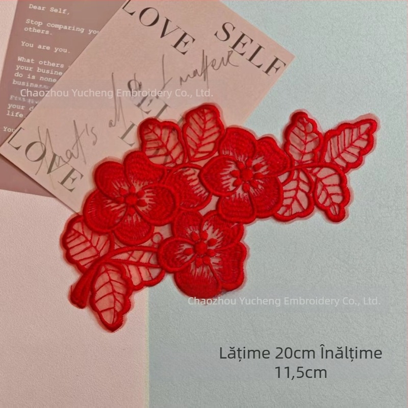 Aplicație brodată din dantelă pe organza pentru îmbrăcăminte — Material: organza; Utilizare: îmbrăcăminte; Brand: Yu Cheng embroidery