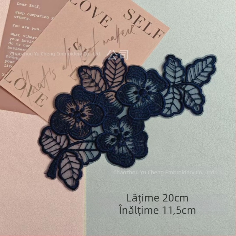 Aplicație brodată din dantelă pe organza pentru îmbrăcăminte — Material: organza; Utilizare: îmbrăcăminte; Brand: Yu Cheng embroidery