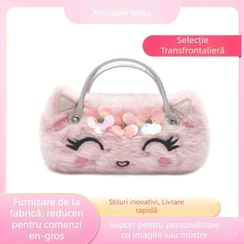 Weika Geantă mini pluș pentru copii – design floare zâmbet, material brodat