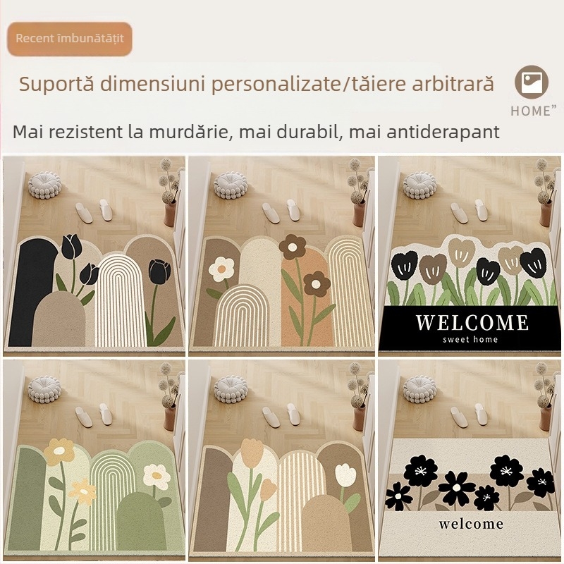 Covoraș de intrare din PVC, cu bucle din sârmă, formă pătrată, model geometric/vegetal