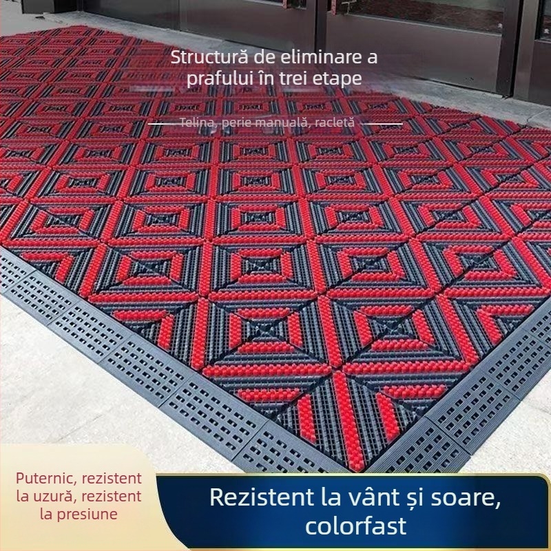 Covoraș antiderapant de intrare exterior, EVA, dreptunghiular, model tip grilă, personalizabil pentru spații comerciale