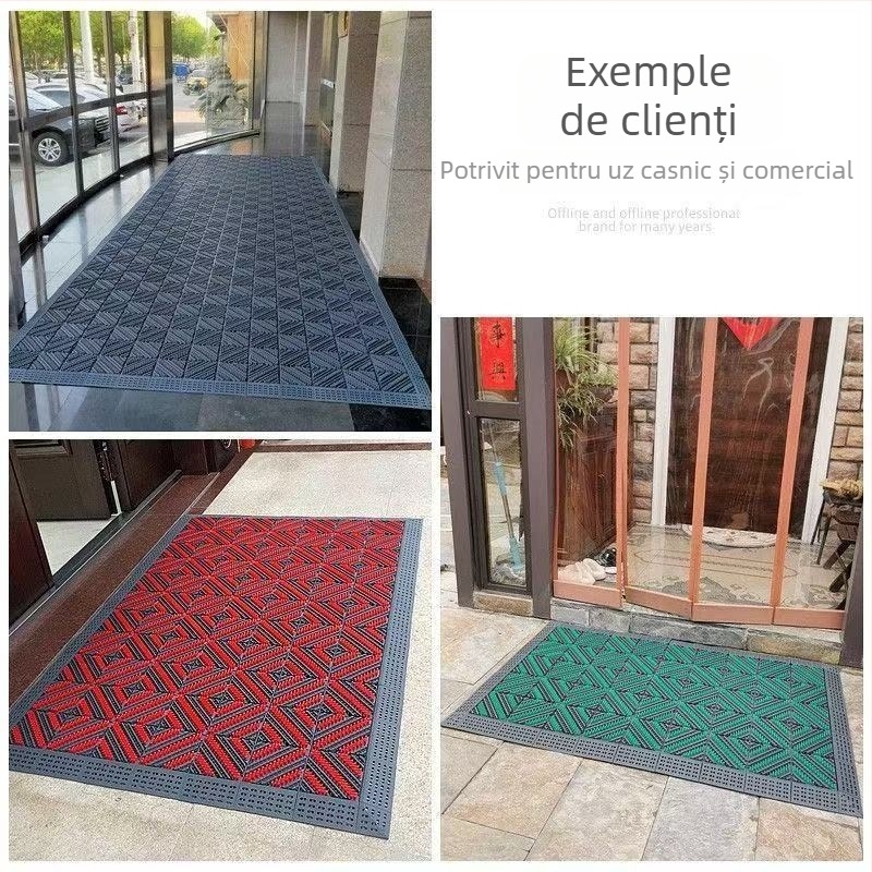 Covoraș antiderapant de intrare exterior, EVA, dreptunghiular, model tip grilă, personalizabil pentru spații comerciale
