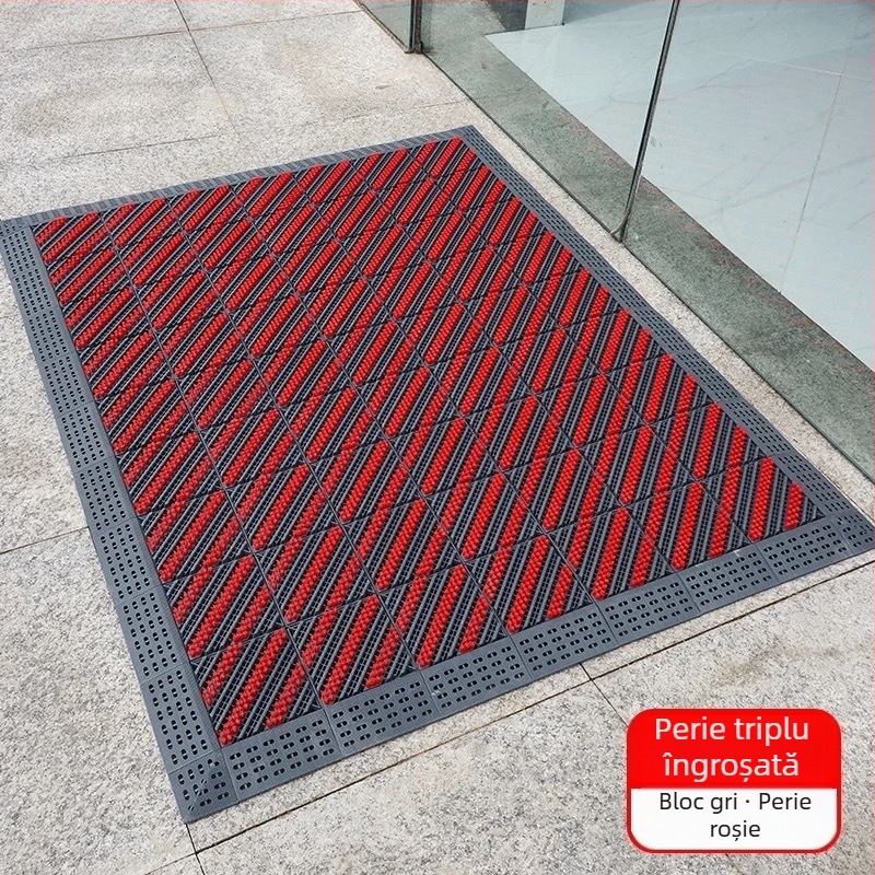 Covoraș antiderapant de intrare exterior, EVA, dreptunghiular, model tip grilă, personalizabil pentru spații comerciale