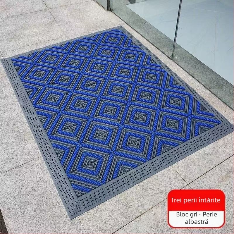 Covoraș antiderapant de intrare exterior, EVA, dreptunghiular, model tip grilă, personalizabil pentru spații comerciale