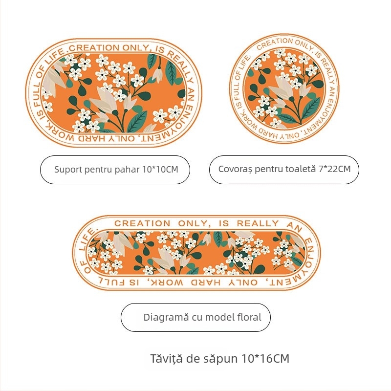 Suport pentru pahare din diatomită și covoraș absorbant pentru chiuvetă, țesut mecanic, model cu plante, lavabil manual
