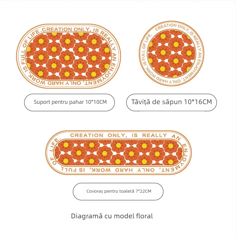 Suport pentru pahare din diatomită și covoraș absorbant pentru chiuvetă, țesut mecanic, model cu plante, lavabil manual