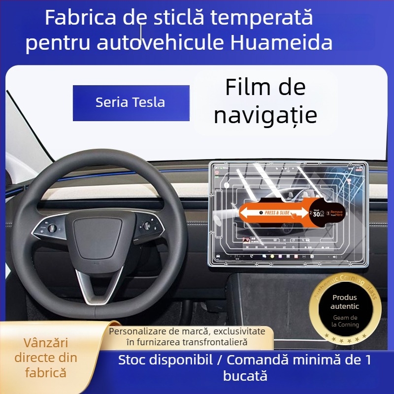 Tesla Model 3/Model Y centru display — protecție din sticlă temperată, aplicare rapidă, anti-zgârieturi, anti-amprente, rezistentă la temperaturi înalte/scăzute
