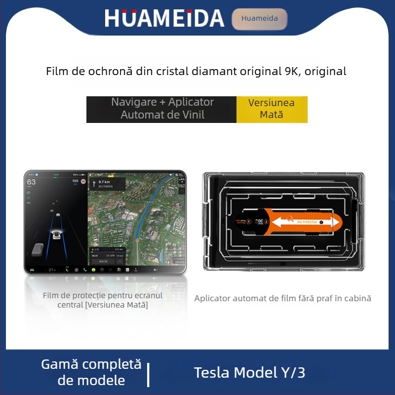 Tesla Model 3/Model Y centru display — protecție din sticlă temperată, aplicare rapidă, anti-zgârieturi, anti-amprente, rezistentă la temperaturi înalte/scăzute