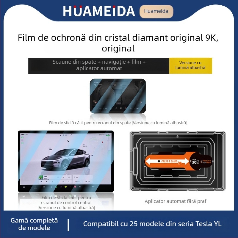 Tesla Model 3/Model Y centru display — protecție din sticlă temperată, aplicare rapidă, anti-zgârieturi, anti-amprente, rezistentă la temperaturi înalte/scăzute