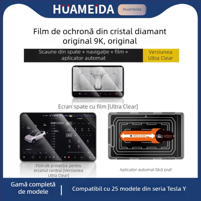 Tesla Model 3/Model Y centru display — protecție din sticlă temperată, aplicare rapidă, anti-zgârieturi, anti-amprente, rezistentă la temperaturi înalte/scăzute