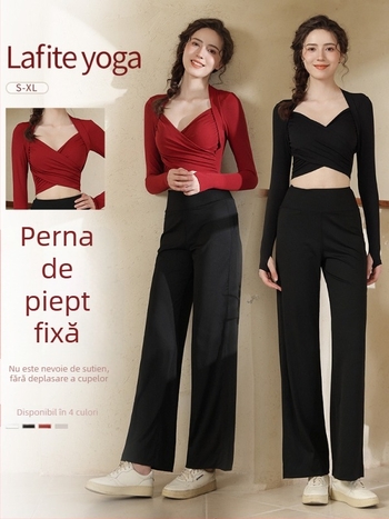 OR Set de yoga pentru femei, Top cu mâneci lungi și pernă pentru piept, Pantaloni largi, Stil pulover, Nylon-Spandex 80/20, Cod S878+K951, Iarnă 2025
