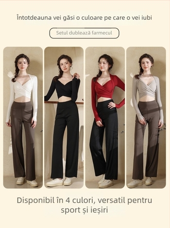 OR Set de yoga pentru femei, Top cu mâneci lungi și pernă pentru piept, Pantaloni largi, Stil pulover, Nylon-Spandex 80/20, Cod S878+K951, Iarnă 2025