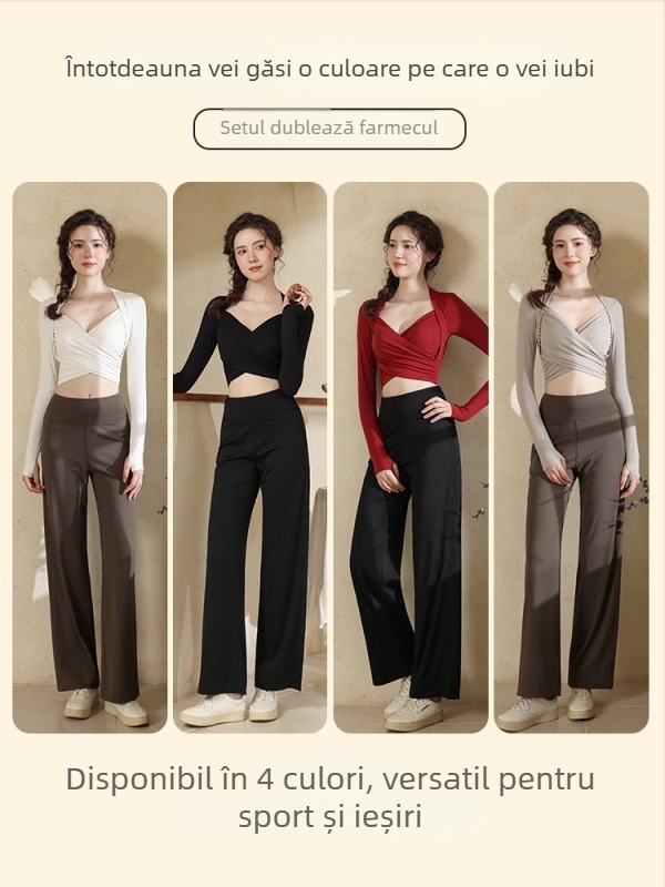 OR Set de yoga pentru femei, Top cu mâneci lungi și pernă pentru piept, Pantaloni largi, Stil pulover, Nylon-Spandex 80/20, Cod S878+K951, Iarnă 2025