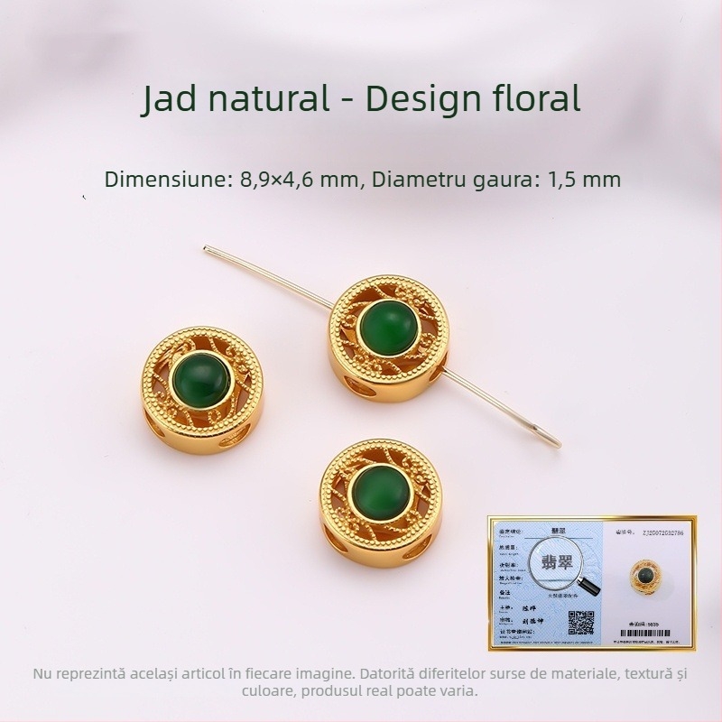 Hongma pandant jad, argint 925 placat cu aur, încrustat, unisex, în formă de frunză