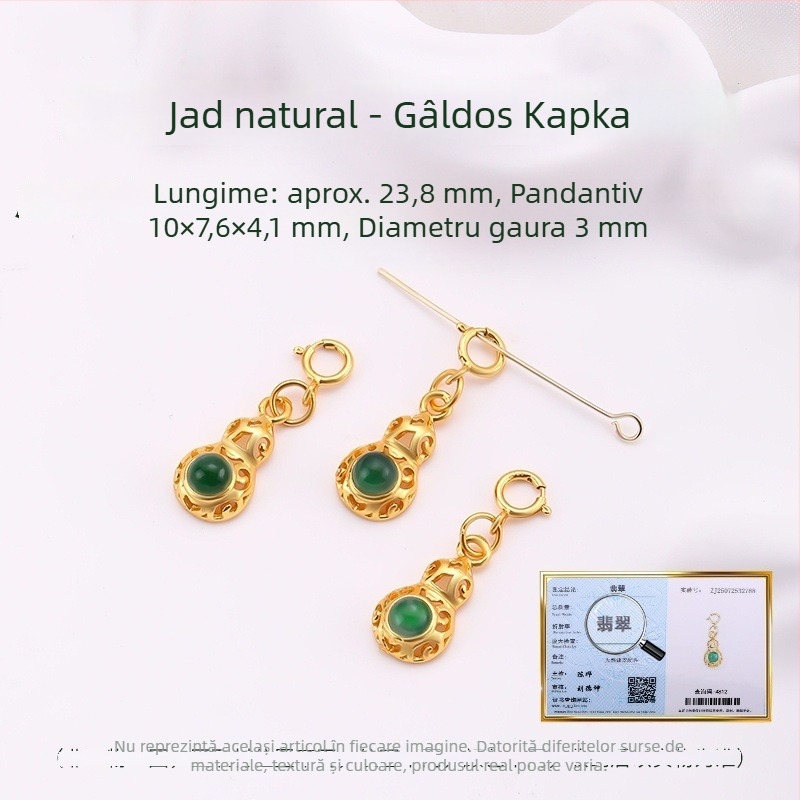 Hongma pandant jad, argint 925 placat cu aur, încrustat, unisex, în formă de frunză