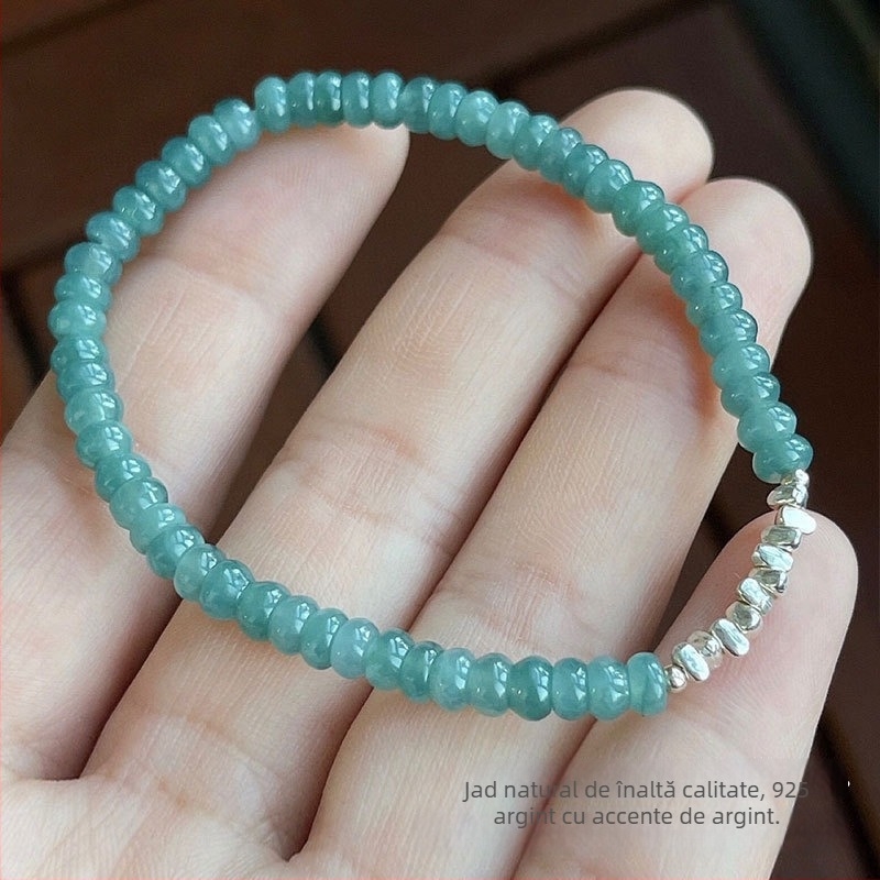 Brățară din jadit cu mărgele abac, luciu de tip gheață, argint 925 în stil chinezesc