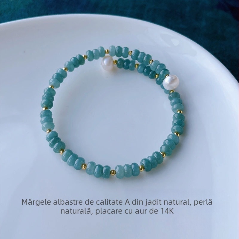 Brățară din jadit cu mărgele abac, luciu de tip gheață, argint 925 în stil chinezesc