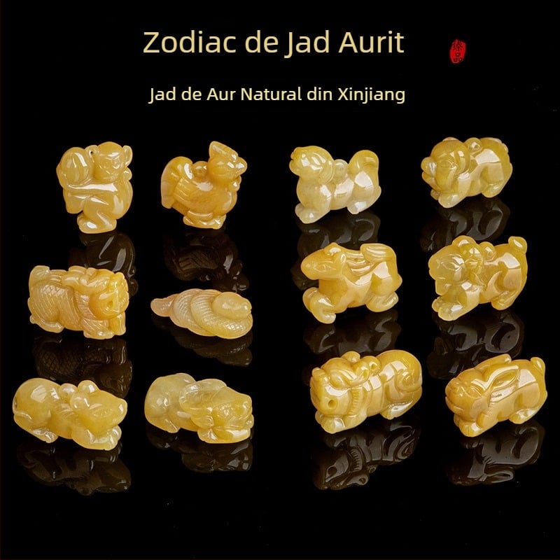 Pandantiv din jad galben cu semnele zodiacale
