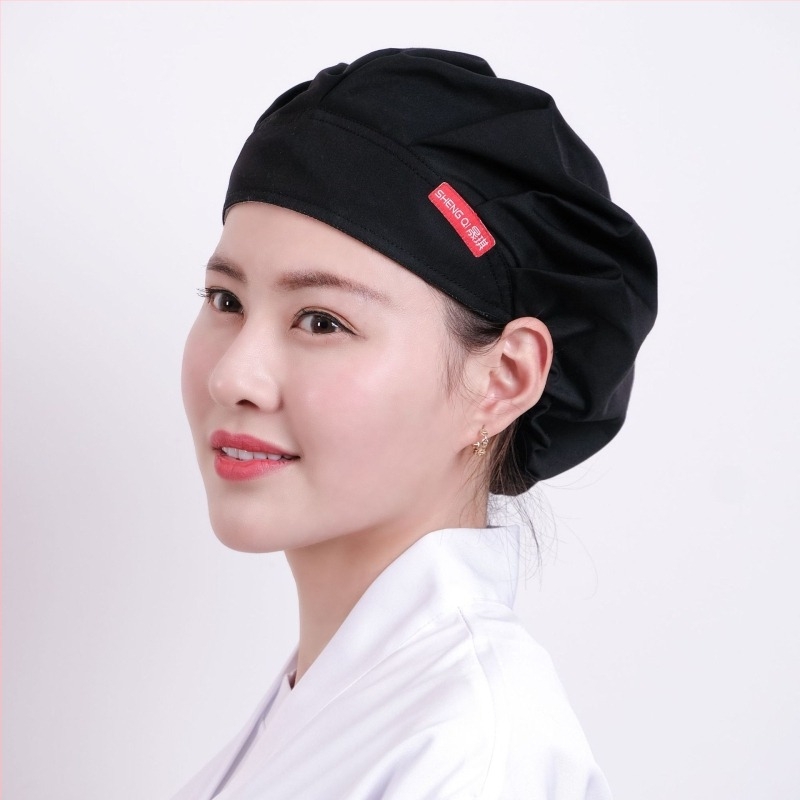 Șapcă de bucătărie din bumbac pentru femei, cu formă de cupolă, fără vizieră, model monocrom, imprimare logo disponibil