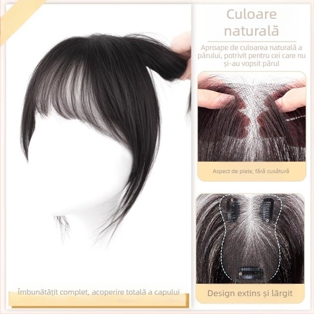 Topper pentru păr din păr uman, model F520, mecanism de atașare, păr drept, poate fi vopsit și ondulat