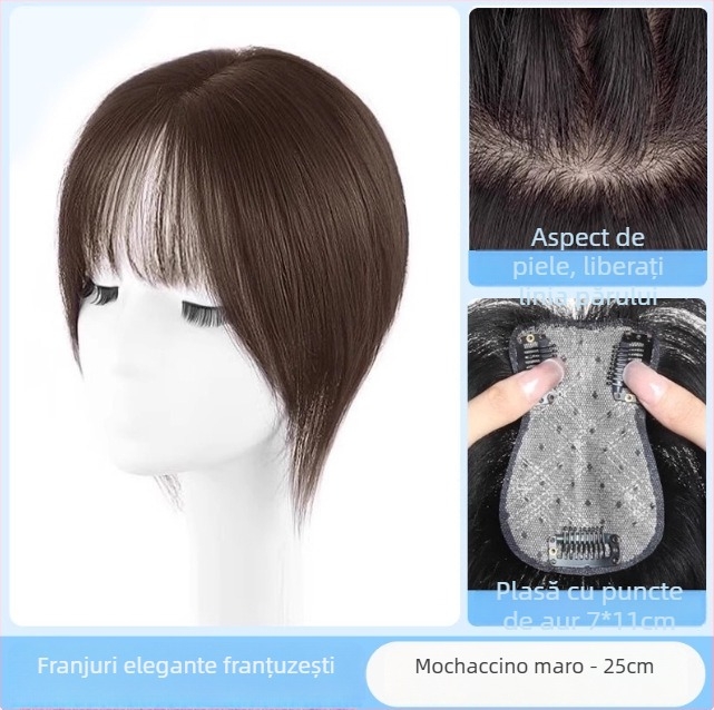 Topper pentru păr din păr uman, model F520, mecanism de atașare, păr drept, poate fi vopsit și ondulat