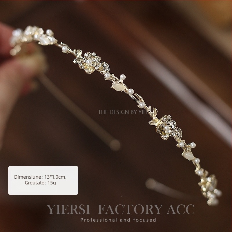 Bandă pentru cap cu floare din perle și cristale, aliaj, electroplacat, toamnă 2023, stil japonez și coreean, pentru femei