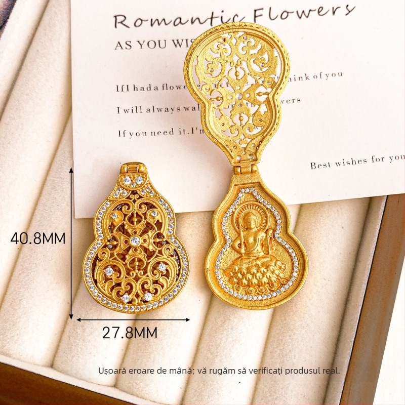 Pandantiv din cupru cu placare aur reală, motiv filigran decupat în formă de gutuie, accesoriu minimalist de modă