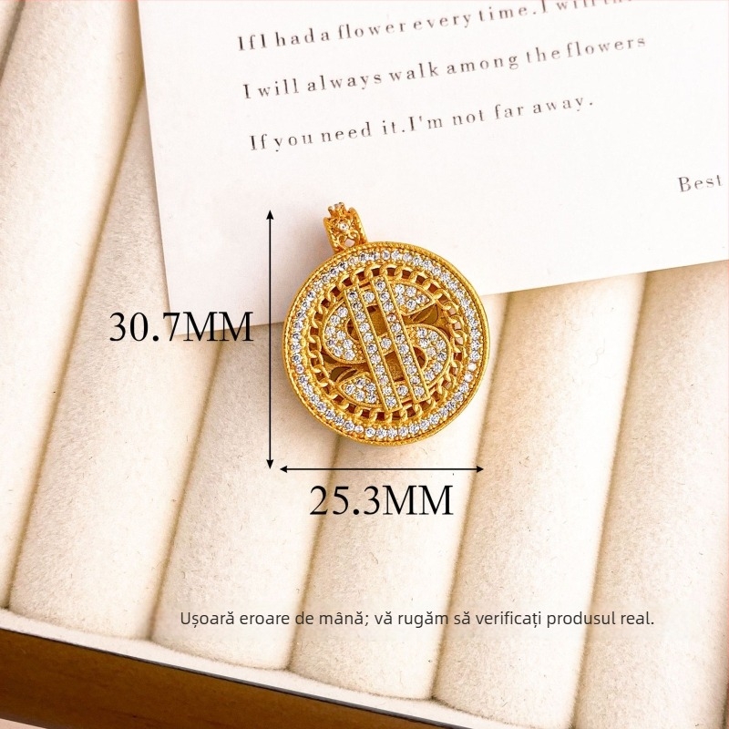 Pandantiv din cupru cu placare aur reală, motiv filigran decupat în formă de gutuie, accesoriu minimalist de modă