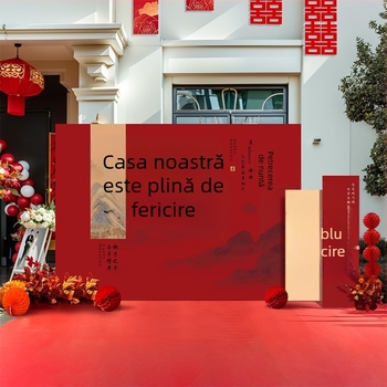 Fundal de nuntă în curte rurală, stil chinezesc, cu KT board și flori de mătase pentru zonă foto în aer liber (Material: flori de mătase; Tip balon: KT board; Formă: dreptunghi; Imprimare logo: Nu este posibil; Categorie: Balon)