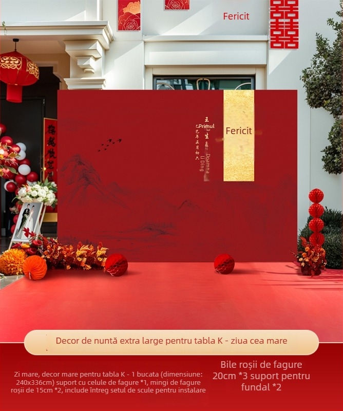 Fundal de nuntă în curte rurală, stil chinezesc, cu KT board și flori de mătase pentru zonă foto în aer liber (Material: flori de mătase; Tip balon: KT board; Formă: dreptunghi; Imprimare logo: Nu este posibil; Categorie: Balon)