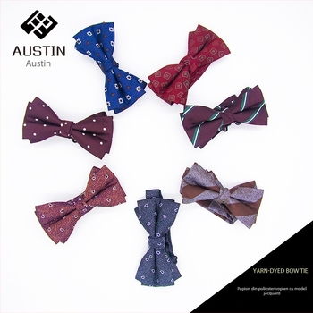 Papion din poliester țesut jacquard, pentru bărbați, cap plat, model cu puncte, ideal pentru nuntă