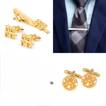 Set unisex de butoni de manșetă din oțel, cu motivul Fericire dublă, finisaj electroplacat