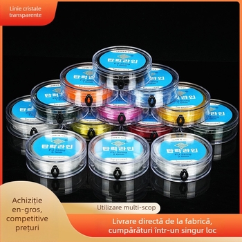 Fir elastic de pescuit cu filament rotund transparent și mărgele cristal, tricotat manual din spandex