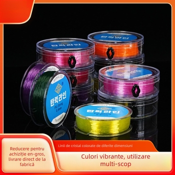 Fir elastic de pescuit cu filament rotund transparent și mărgele cristal, tricotat manual din spandex