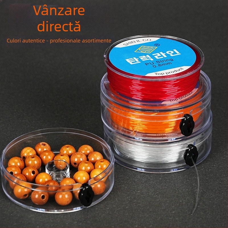 Fir elastic de pescuit cu filament rotund transparent și mărgele cristal, tricotat manual din spandex