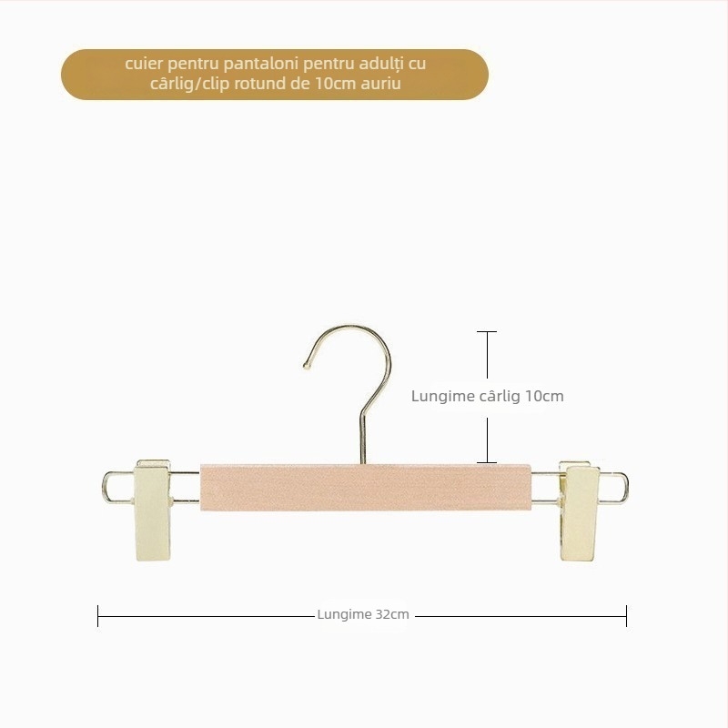 Umeraș pentru pantaloni din lemn cu cleme, stil modern minimalist, set de 2 bucăți, personalizare disponibilă, logo imprimat