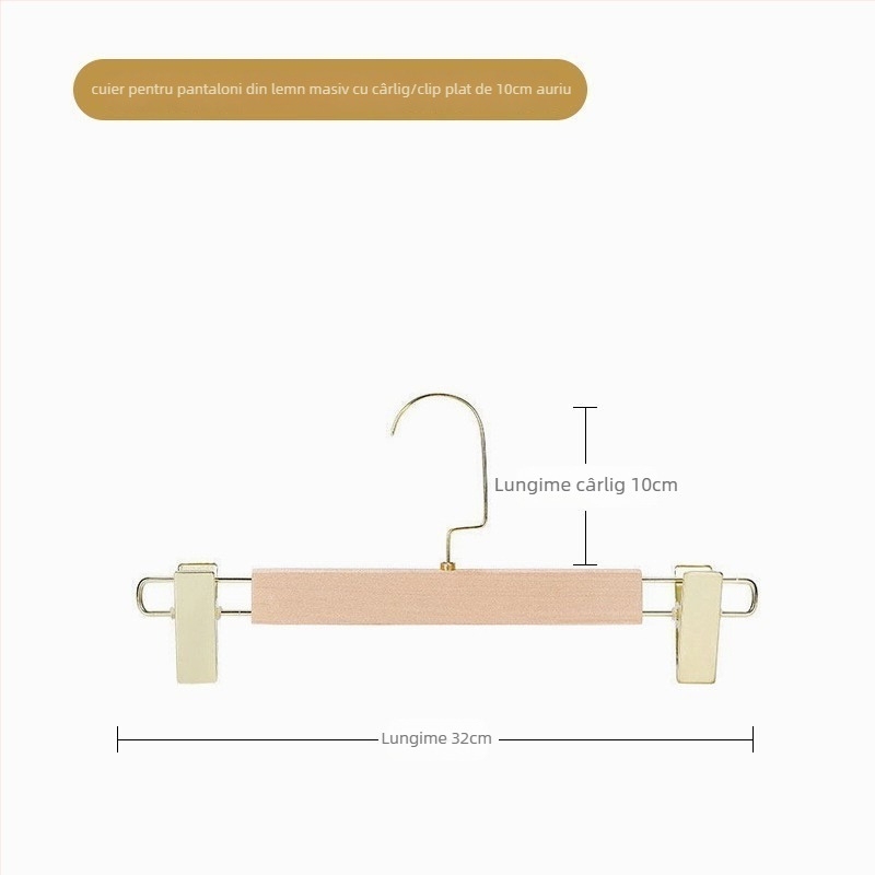 Umeraș pentru pantaloni din lemn cu cleme, stil modern minimalist, set de 2 bucăți, personalizare disponibilă, logo imprimat