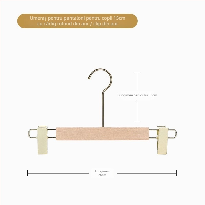 Umeraș pentru pantaloni din lemn cu cleme, stil modern minimalist, set de 2 bucăți, personalizare disponibilă, logo imprimat