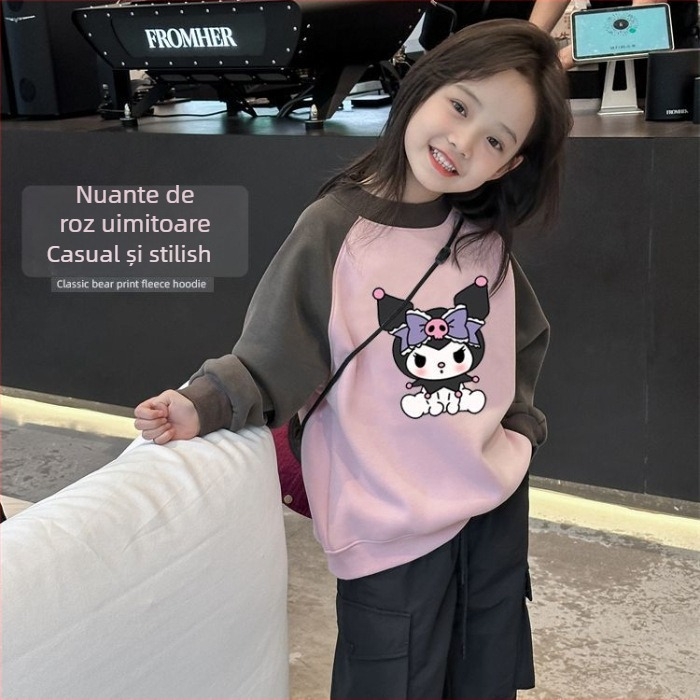 Hanorac pentru fete în stil coreean, imprimeu cartoon, material gros, mâneci lungi, pentru copii 3–8 ani