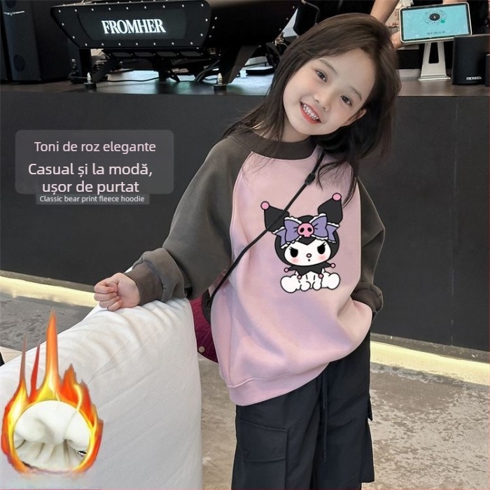 Hanorac pentru fete în stil coreean, imprimeu cartoon, material gros, mâneci lungi, pentru copii 3–8 ani