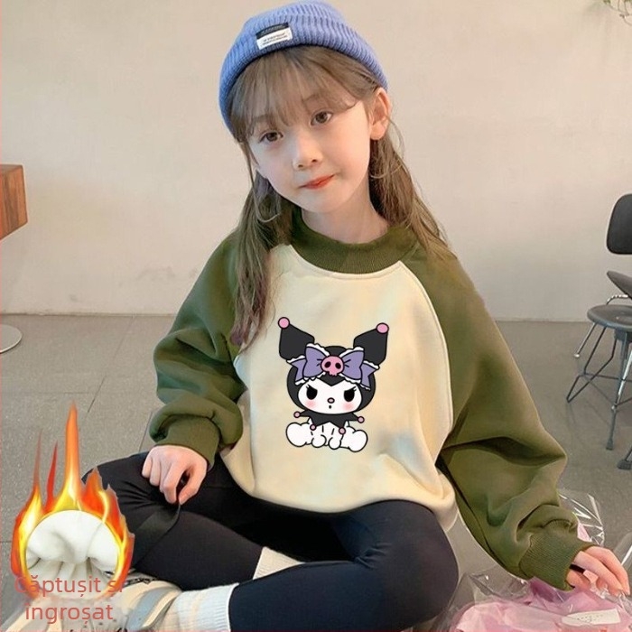 Hanorac pentru fete în stil coreean, imprimeu cartoon, material gros, mâneci lungi, pentru copii 3–8 ani
