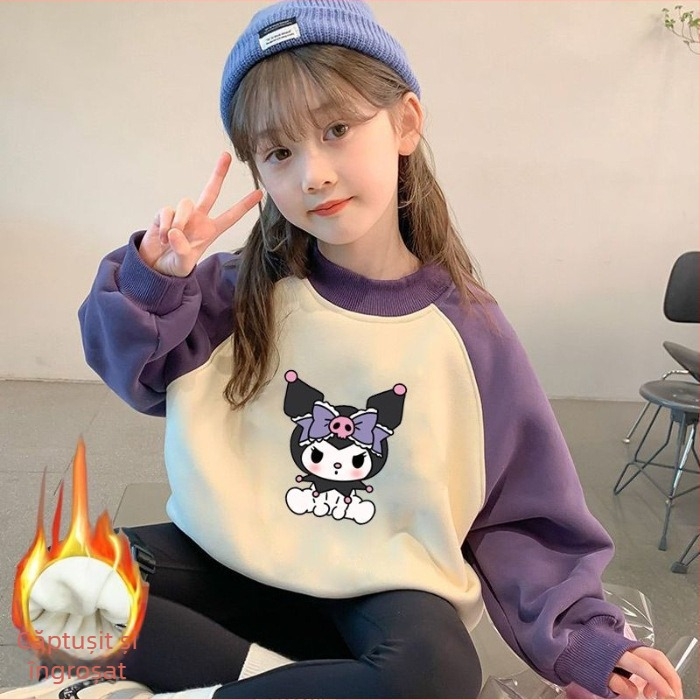 Hanorac pentru fete în stil coreean, imprimeu cartoon, material gros, mâneci lungi, pentru copii 3–8 ani