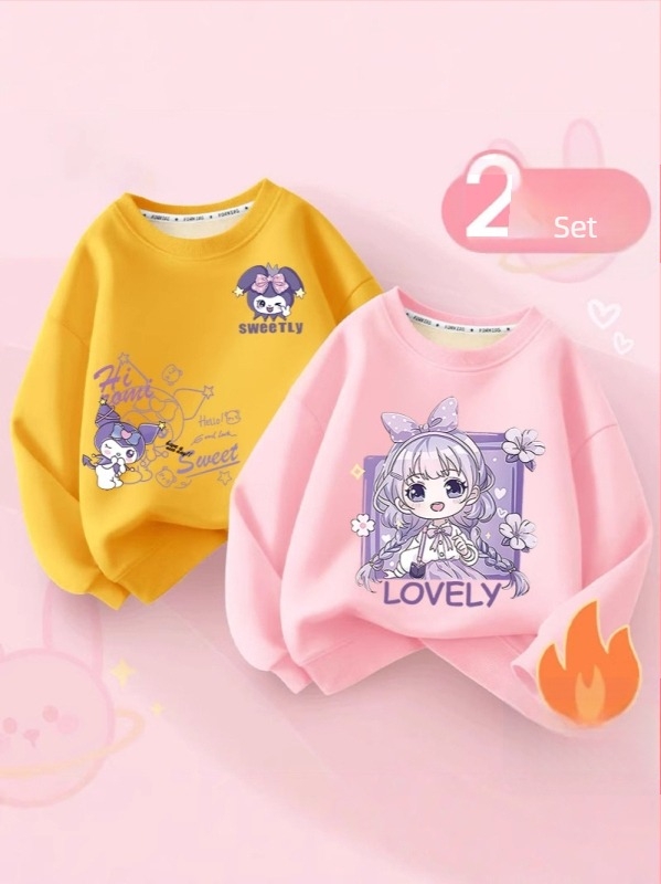 Hanorac pentru copii cu căptușeală din fleece, mâneci lungi, stil pulover, model desene animate, căptușeală din lână