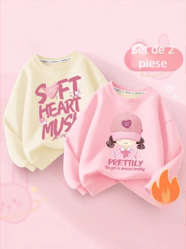 Hanorac pentru copii cu căptușeală din fleece, mâneci lungi, stil pulover, model desene animate, căptușeală din lână